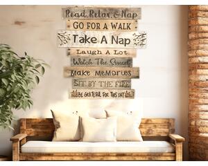 A rustic extra large lake house rule wall hanging. personalized lake life rules are wood burned onto 12 reclaimed boards.